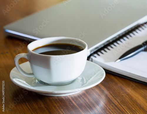 cup of coffee on desk in office, modern lifestyle