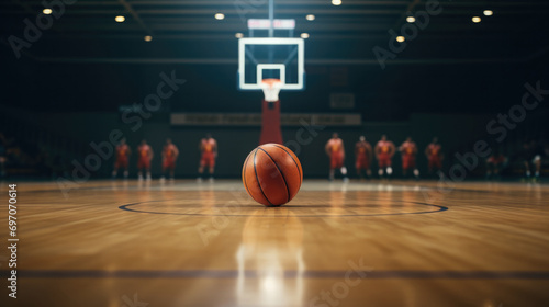 basketball ball in the middle of a court generative ai photo