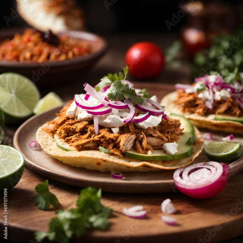 Chicken Tinga Tostadas - Spicy Pulled Chicken Topped with Tangy Pickled Onions