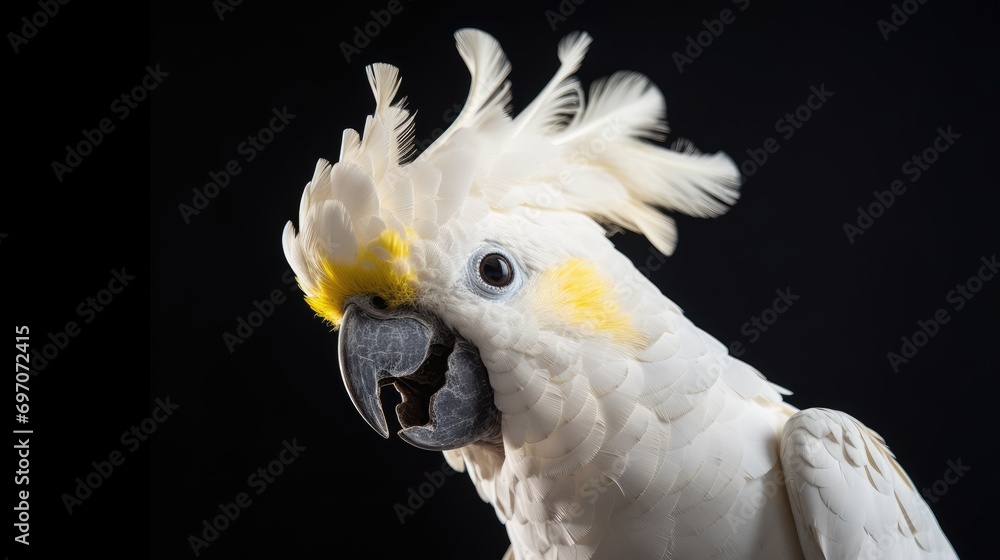 Beautiful parrot cockatoo studio shooting. Positive white parrot