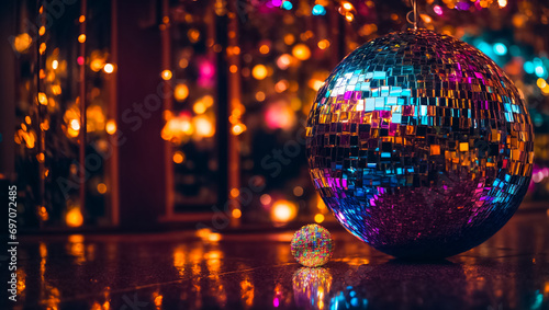 Beautiful colored disco ball closeup party