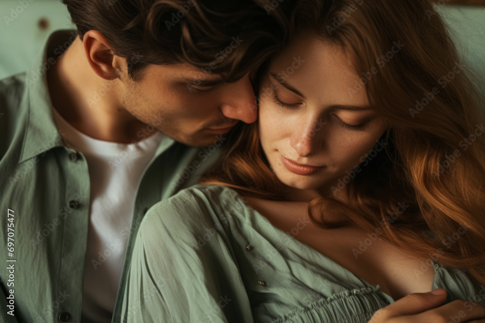 A man and woman in an affectionate and intimate pose. A man and woman in an affectionate and intimate pose.