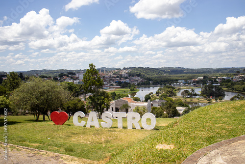 Obraz na płótnie Castro Paraná Brazil Welcome sign at the top of the hill in the city of Castro w