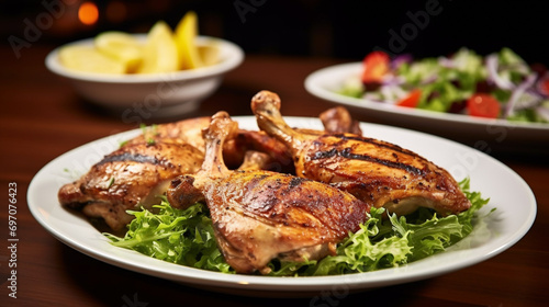 Grilled Chicken Thighs with a side Salad, Chicken Thigh, Meat. AI Generative