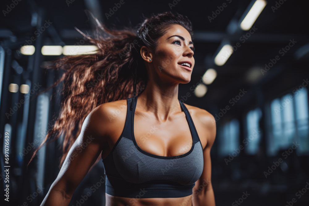The strength and agility of female athlete as she engages in high intensity interval training at the gym, beautiful athletic woman working out The strength and agility of female athlete as she engages in high intensity interval training at the gym, beautiful athletic woman working out