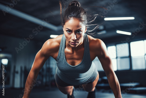 The strength and agility of female athlete as she engages in high intensity interval training at the gym, beautiful athletic woman working out