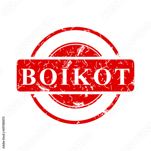 boikot, boycott in indonesia language, simple vector circle rust dirty red simple vector rubber stamp effect
