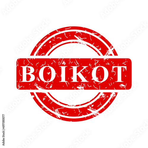 boikot, boycott in indonesia language, simple vector circle rust dirty red simple vector rubber stamp effect
