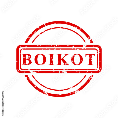 boikot, boycott in indonesia language, simple vector circle rust dirty red simple vector rubber stamp effect
