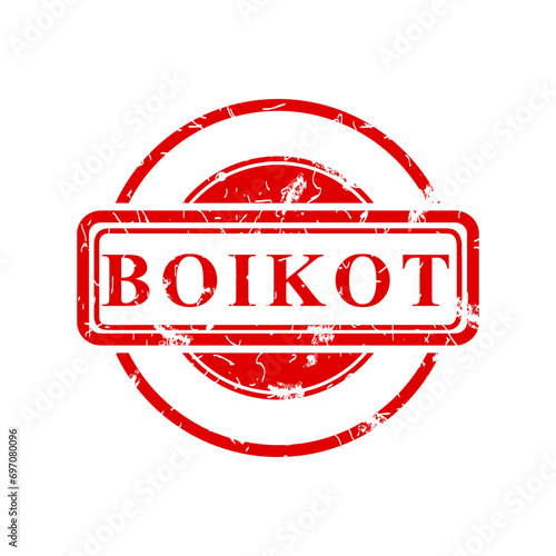 boikot, boycott in indonesia language, simple vector circle rust dirty red simple vector rubber stamp effect
