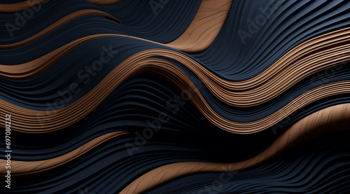 Black abstract background design. Modern wavy pattern in monochrome colors. Premium stripe texture for banner, business backdrop. Dark horizontal vector template
