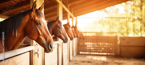 horses in stable with copy space photo
