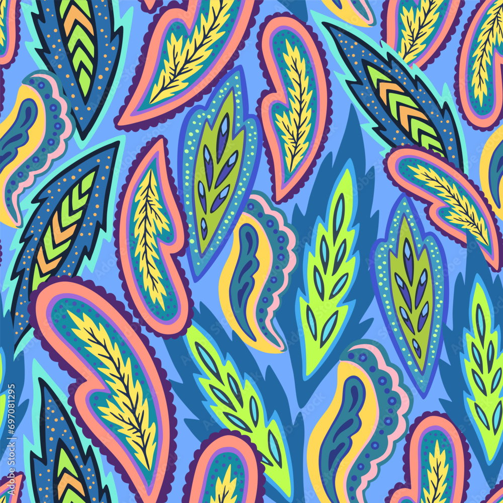 Colorful ornamental paisley pattern. Hand drawn vector illustration