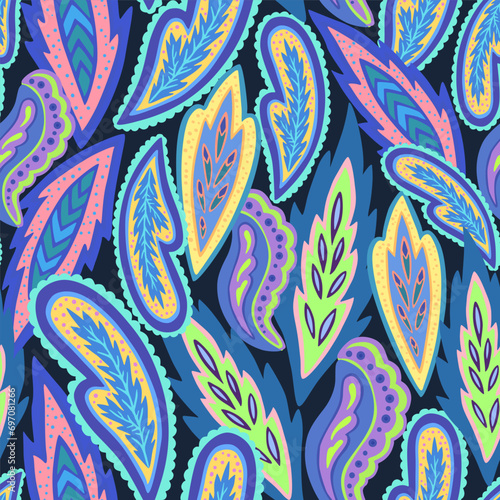 Colorful ornamental paisley pattern. Hand drawn vector illustration