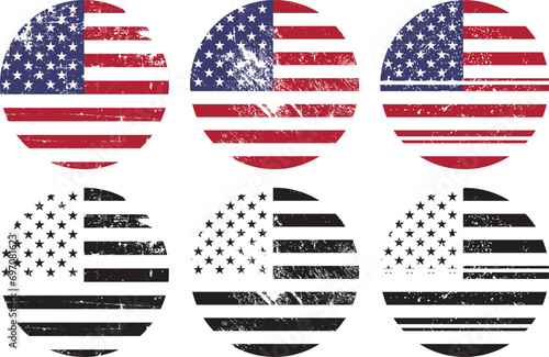 USA flag on button, Round textured badge with the silhouette of the flag of America