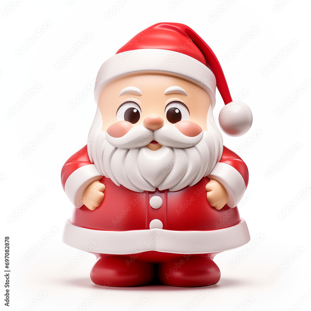 Cheerful Santa Claus in traditional red costume isolated on white background. New Year and winter holidays. Anime chibi style. Funny cartoon character for design greeting card, banner, poster, print Cheerful Santa Claus in traditional red costume isolated on white background. New Year and winter holidays. Anime chibi style. Funny cartoon character for design greeting card, banner, poster, print