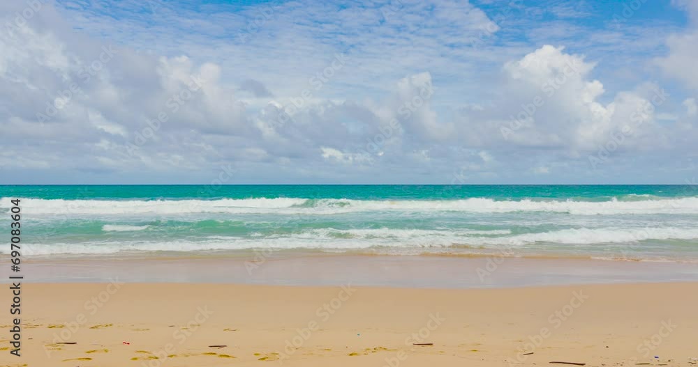 Nature video Panoramic landscape view of Beach scenery on a beautiful day beautiful beach The blue sea and the blue sky are beautiful. At Karon beach, Phuket, Thailand. Nature video Panoramic landscape view of Beach scenery on a beautiful day beautiful beach The blue sea and the blue sky are beautiful. At Karon beach, Phuket, Thailand.