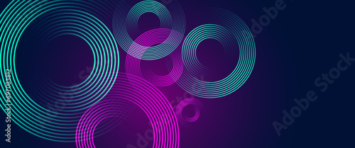 Green and purple violet vector abstract 3D futuristic modern neon banner with shape line. Futuristic technology lines background design. Modern graphic element. Horizontal banner template