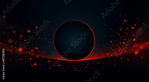 abstract background with red circle, dark disk, planet in the universe cosmos red orange dots light star dust, strong contrast science fiction black hole, event horizon, wallpaper, illustration banner photo