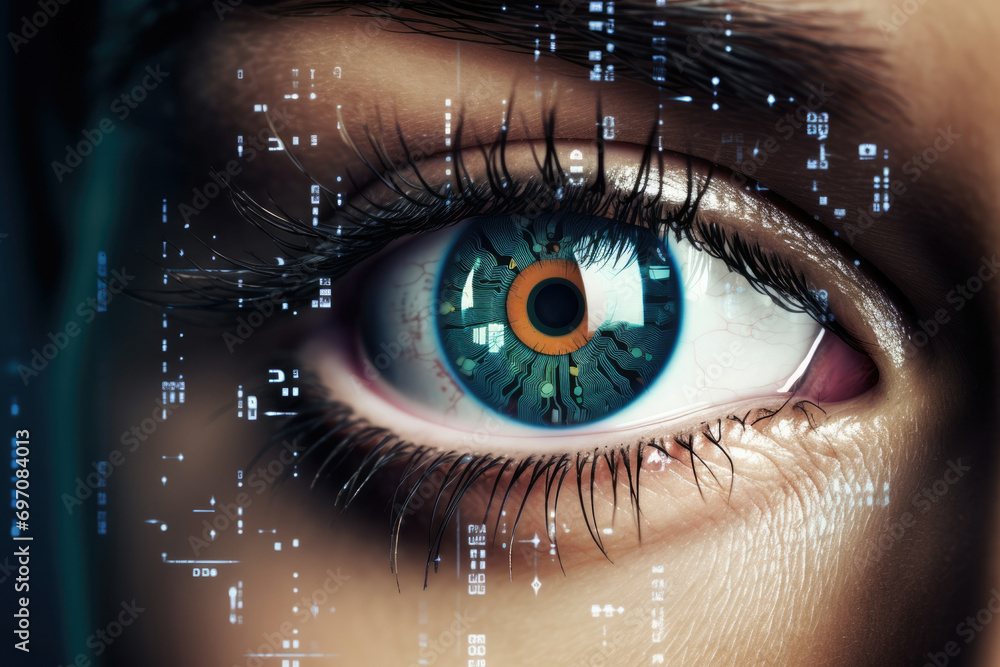 Eye woman concept technology vision computer scan future secure digital iris futuristic