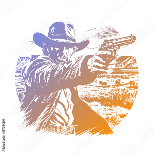 Western Illustration Clip Art Design Shape. Cowboy Silhouette Icon Vector.