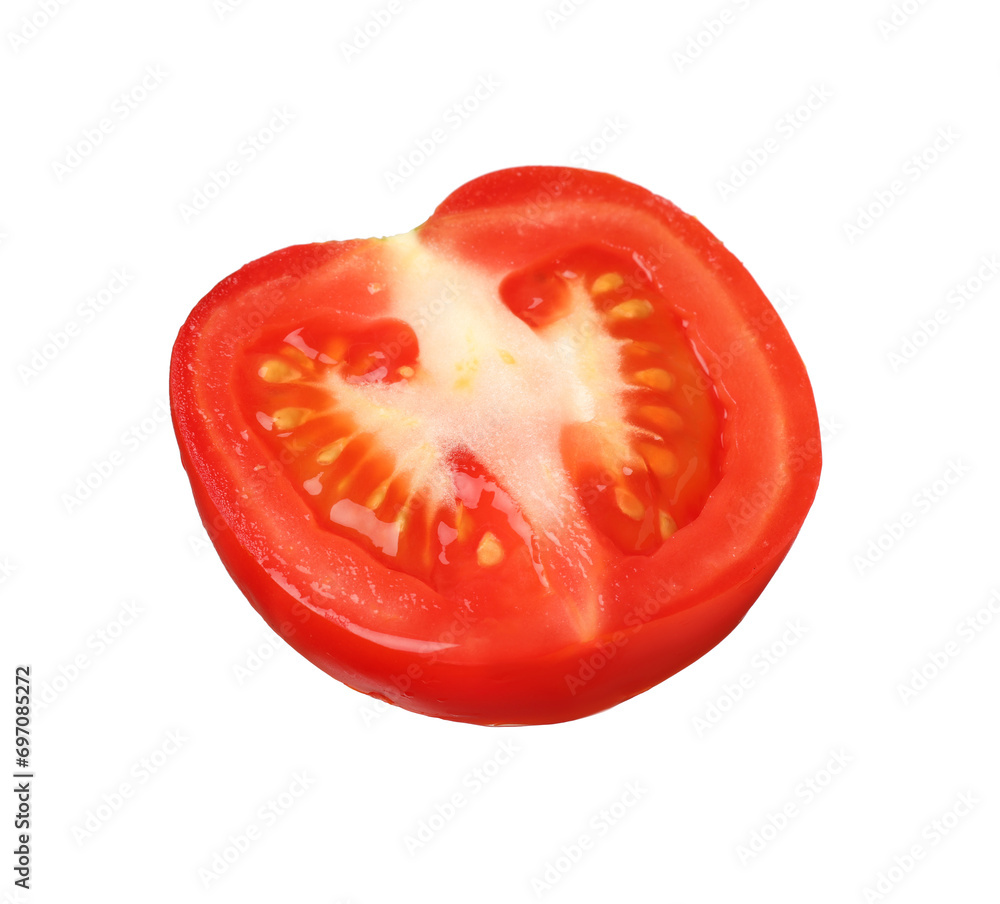 Slice of fresh ripe tomato isolated on white Slice of fresh ripe tomato isolated on white