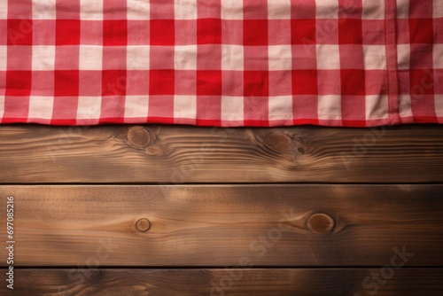 Tablecloth on table. Napkin design mock up. Kitchen rustic background.