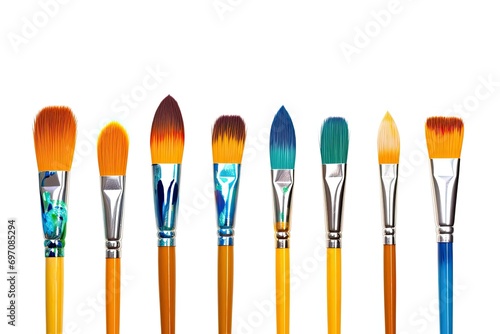 Round paintbrushes with painted tips isolated on a white background.