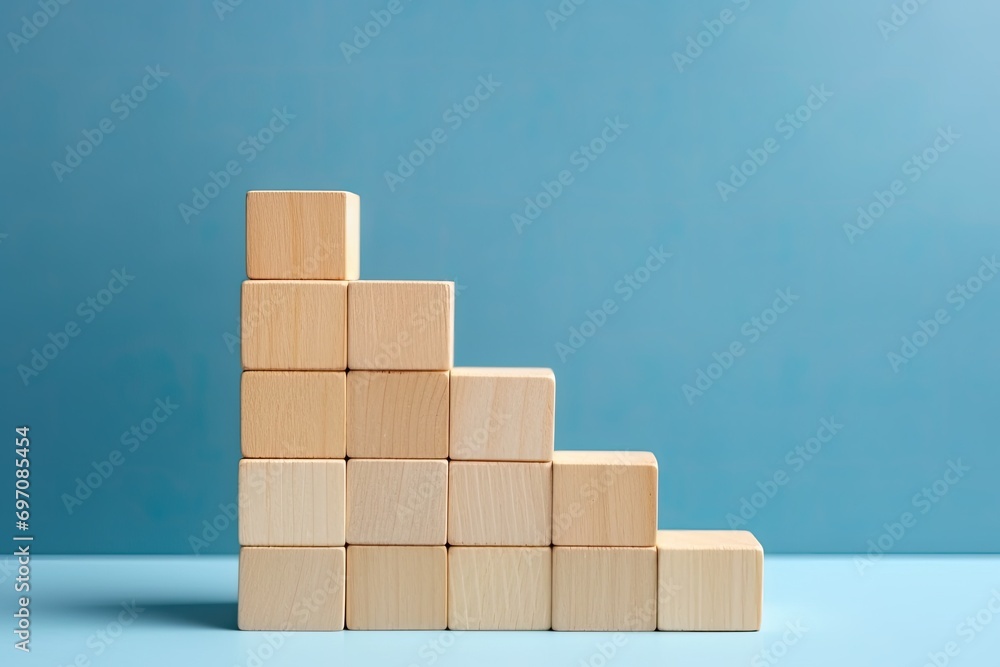 Wooden blocks forming a staircase with upward arrow, symbolizing business growth. Wooden blocks forming a staircase with upward arrow, symbolizing business growth.