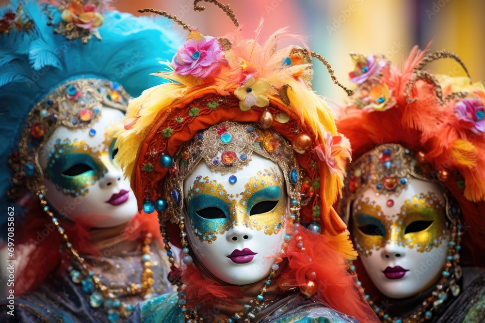 Colorful masks at a festival in Venice, Italy.