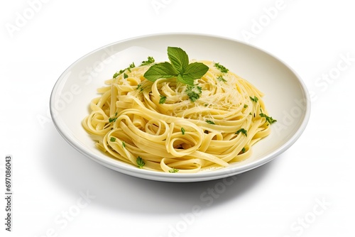 Delicious pasta on white plate