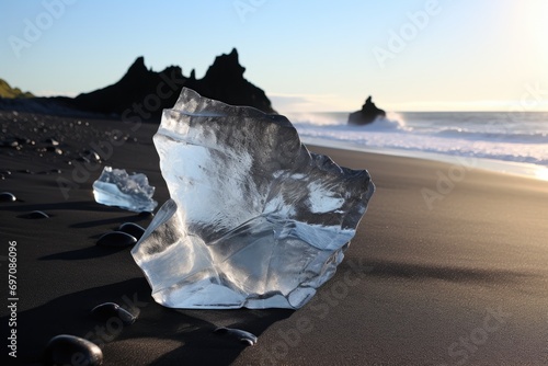 Diamond Beach has glistening icebergs on a striking black-sand shore. photo