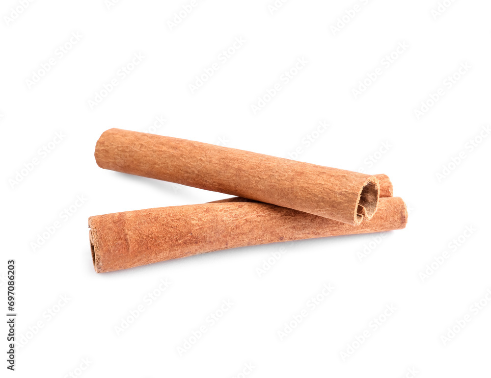 Two aromatic cinnamon sticks isolated on white Two aromatic cinnamon sticks isolated on white