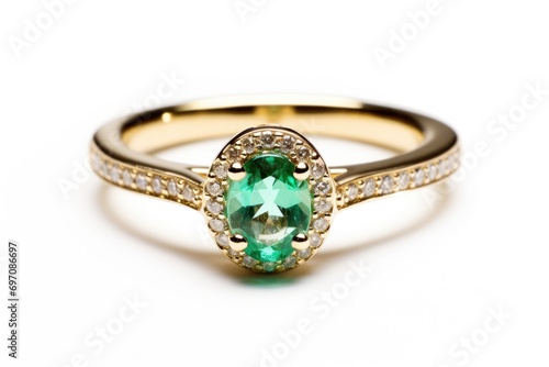 Green emerald and diamond rings in 18K gold.