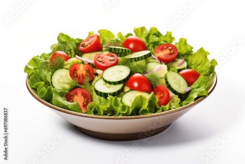 Fresh vegetable salad on white background.