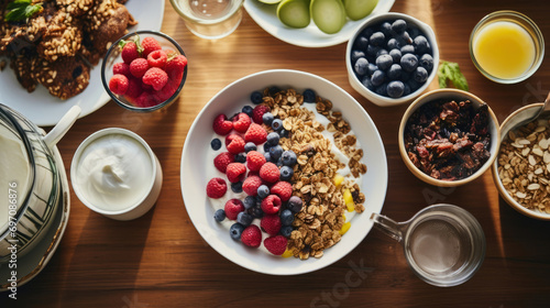 Food natural blueberry cereal granola snack breakfast healthy muesli dessert organic fruit photo