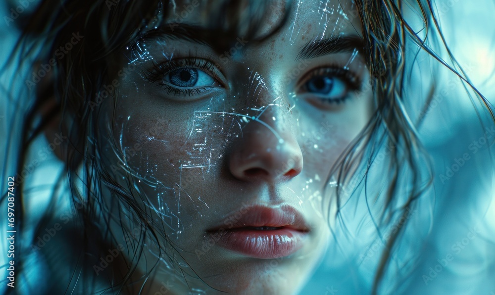 Futuristic Technology: Human Face Intertwined with Digital Innovation and Futurism in a Visual Representation of Cybernetic Evolution. Generative AI Futuristic Technology: Human Face Intertwined with Digital Innovation and Futurism in a Visual Representation of Cybernetic Evolution. Generative AI