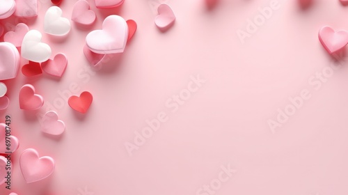 Valentine's Day love hearts on pink background with space for text. Romantic holiday background.