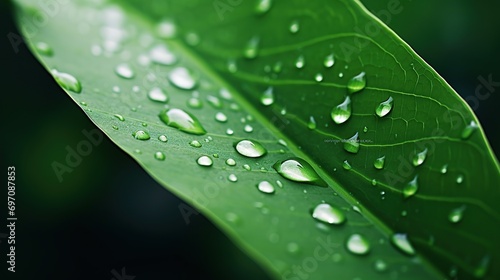 leaf with raindrops ,Dew drops on green leaf