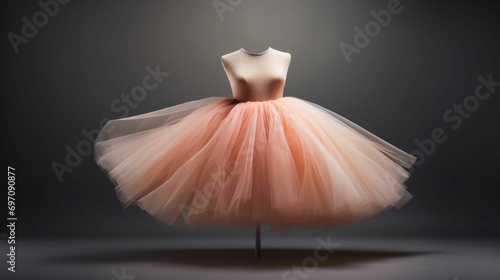 Minimalistic view of a peach fuzzcolored tulle tutu, exuding elegance and femininity for a classical ballet performance. photo