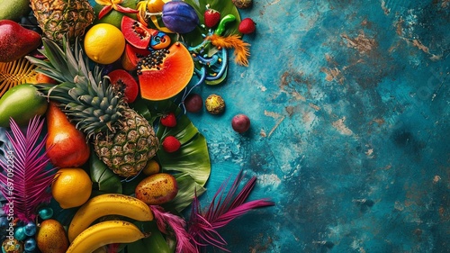 Brazilian Carnival Flair  Samba Accessories and Tropical Fruits