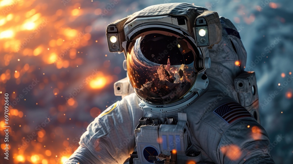 Infinite Exploration: Astronaut Floating in Galaxy - Cosmic Adventure Image. Generative AI Infinite Exploration: Astronaut Floating in Galaxy - Cosmic Adventure Image. Generative AI