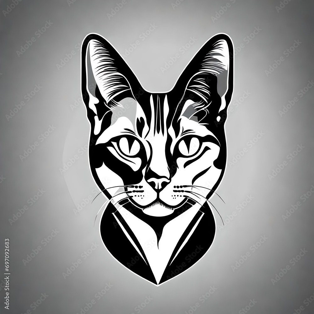 Obraz premium Abyssinian cat vector-style logo art with Sharp lines and solid color