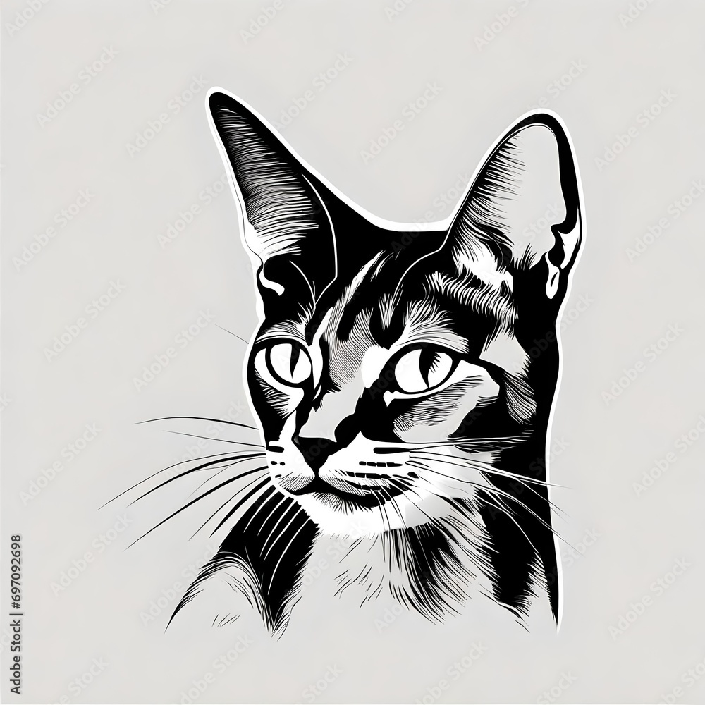 Abyssinian cat vector-style logo art with Sharp lines and solid color