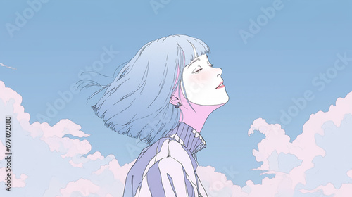 空を見上げる女性のイラスト