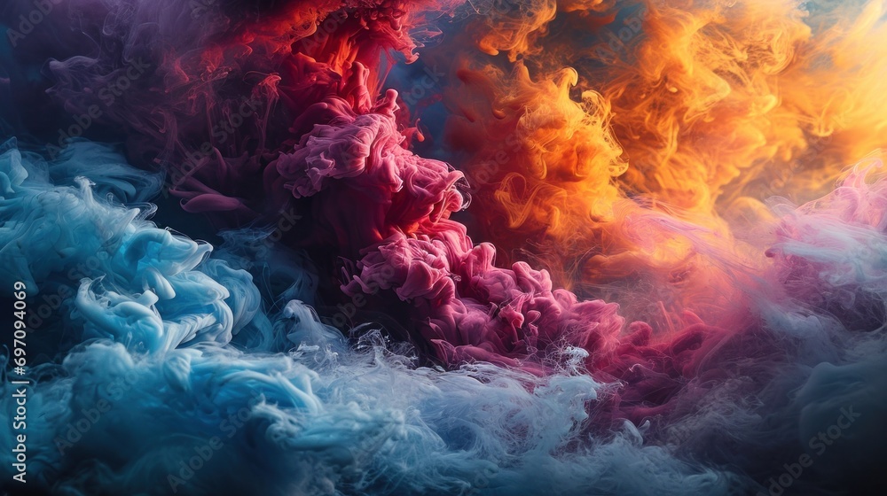 Obraz premium Vibrant Abstract Wallpaper with Colorful Smoke, Digital Artwork of Psychedelic Design - Creative Illustration for Modern Backgrounds & Artistic Compositions. Generative AI