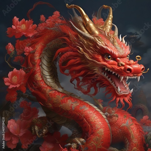 chinese new year, chinese style dragon statue, iconic dragon, wallpaper dragon, red dragon, dragon wood, ilstration dragon, sio naga, imlek tahun baru © Rahmat 