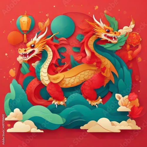 chinese new year, chinese style dragon statue, iconic dragon, wallpaper dragon, red dragon, dragon wood, ilstration dragon, sio naga, imlek tahun baru © Rahmat 