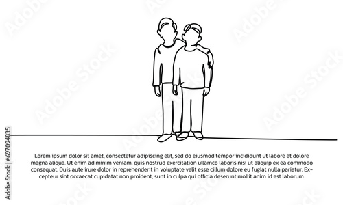 Continuous line design of togetherness with  brother. Single line decorative elements drawn on a white background.
