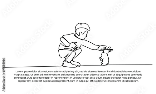 Continuous line design of protect rabbit mammals. Single line decorative elements drawn on a white background.